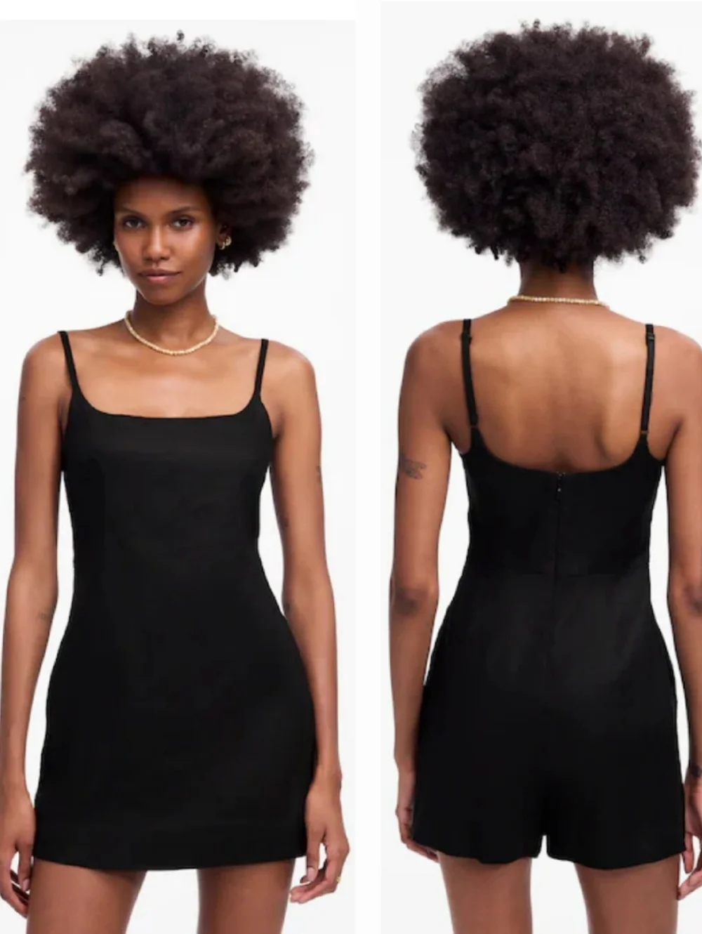 Madewell Squareneck Smocked Linen Mini Skort Romper In Jet Black - Picture 10 of 11